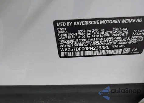 2023 BMW X3 xDrive30I z USA, uszkodzony, nr VIN WBX57DP00PN236386